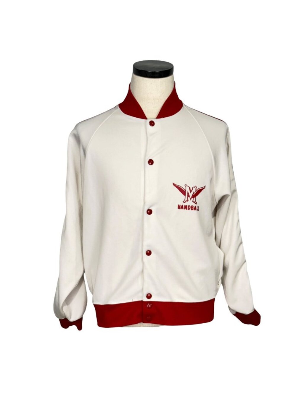 Vintage Champion 80s Handball Jacket White & Red Snap Front Large USA Made